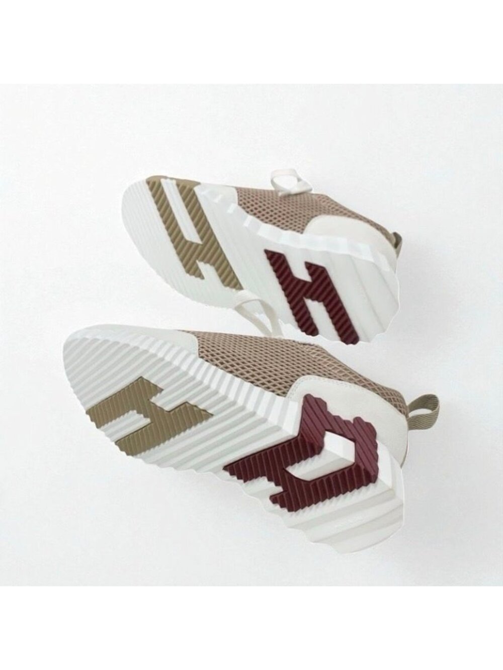 Hermes Bouncing Sneakers Shoes Fabric Suede Beige White - Picture 7 of 11